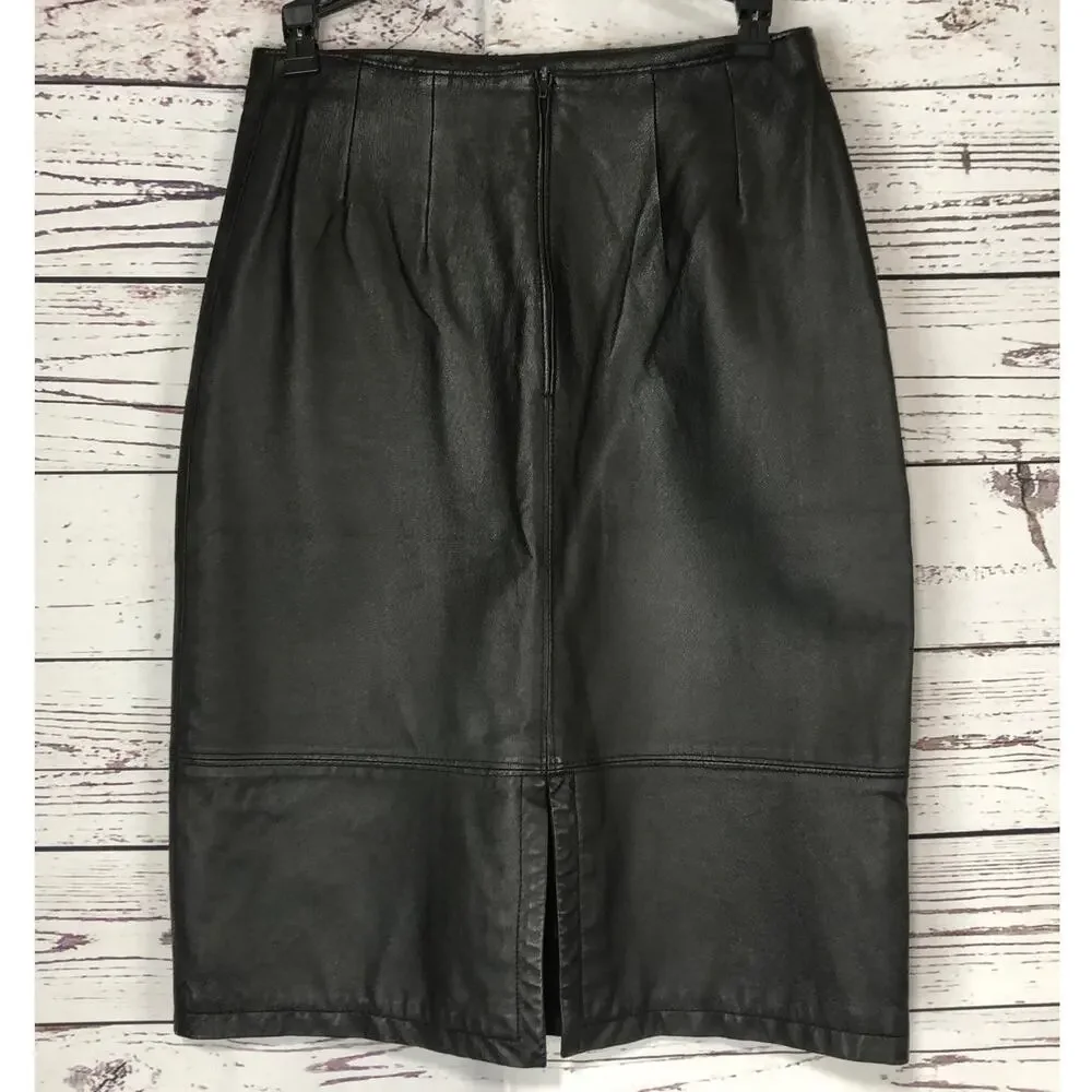 1990s Bronson Thomas Black Leather Pencil Skirt 4